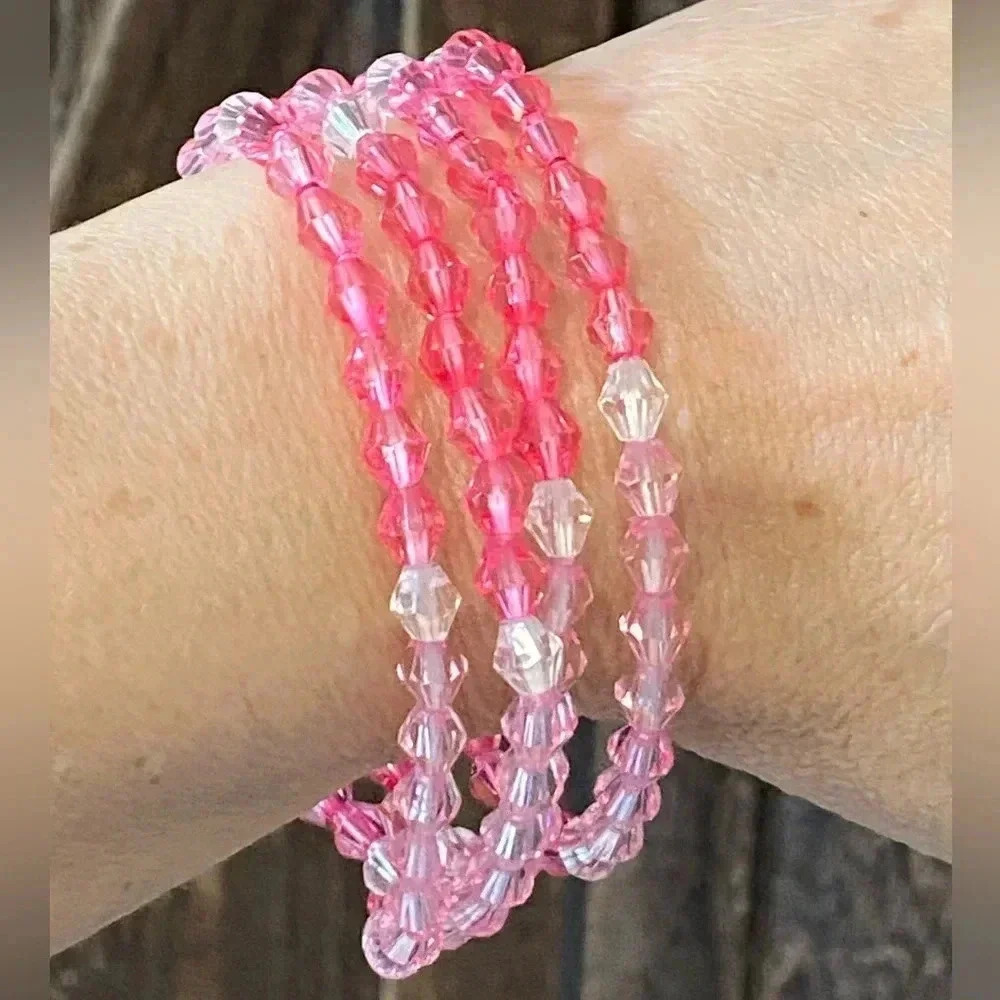Pink Handmade Crystal Rondel Bead Stretch Bracelet Necklace